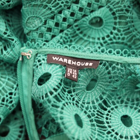 Teal Eyelet Lace Dress Warehouse Chic Day-to-Night Elegance - Picture 4 of 6